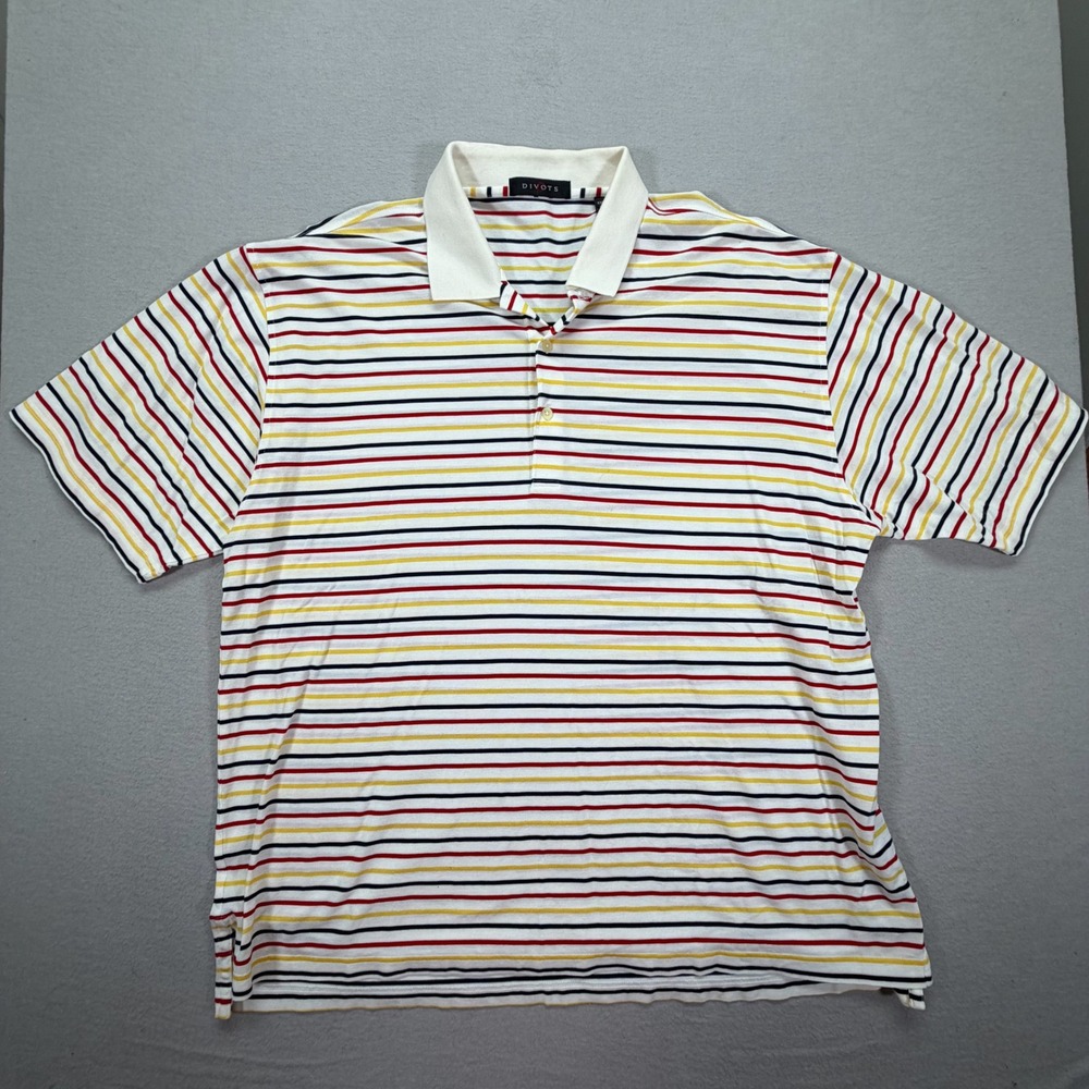 Divots Mens Polo Shirt Regular White Red Yellow Navy Striped Cotton XXL
